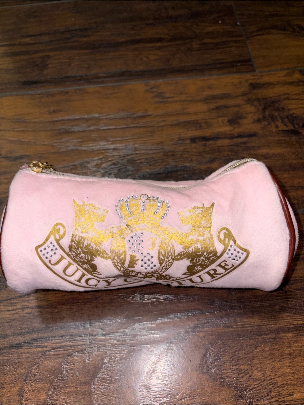 Juicy Couture Pink Velvet Cosmetic Case with Gold Crest